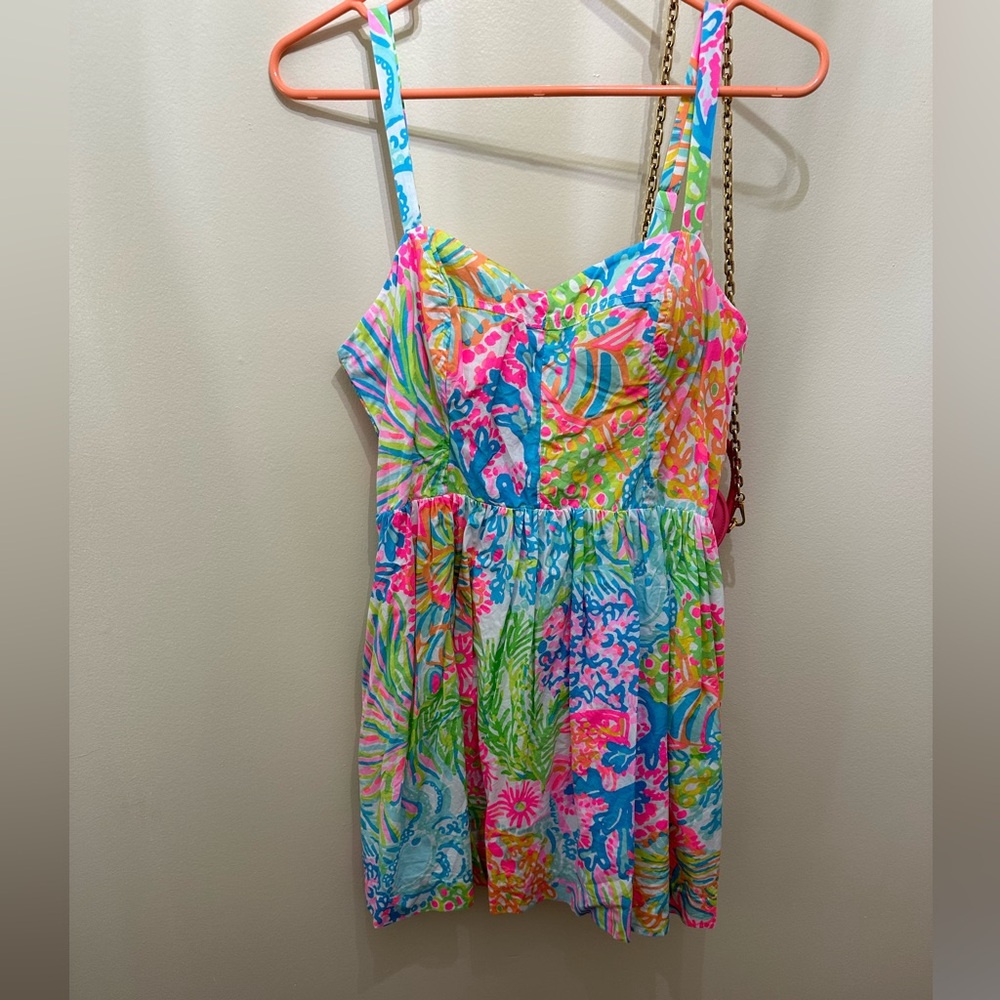 Lilly Pulitzer, Coral Lover, smocked back dress, size 8.